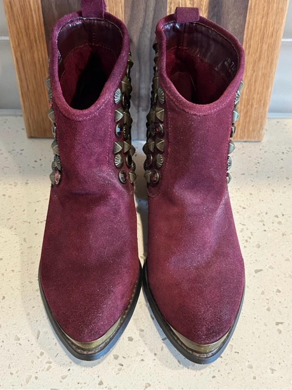 Chinese Laundry Burgundy Suede Studded Ankle Booties - Picture 2 of 4